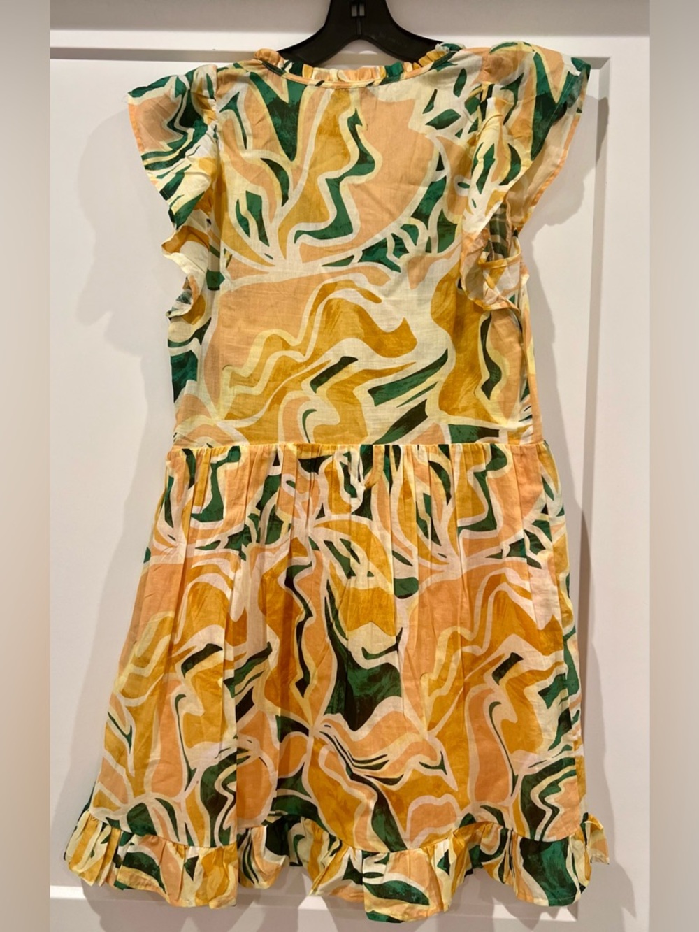 Rails Abstract Floral Ruffle Sleeve Mini Dress XS Peach Green Boho Resort Tiered - Picture 3 of 6